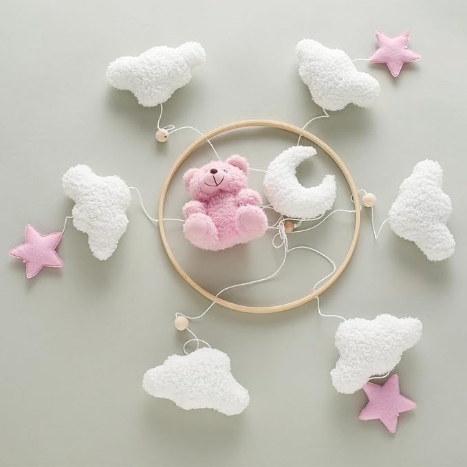 Baby Mobile for Crib Bear Cloud Crib Mobile Handmade Furry Nursery Mobile Gender Neutral Crib Toy Hanging for Nursery Decor Accessories