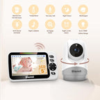 Baby Monitor with 30-Hour Battery, 5" Large Split-Screen Video Baby Monitor with Camera and Audio, 3500mAh Battery, Remote Pan/Tilt/Zoom Camera, Two-Way Talk, Night Vision, Lullabies, No WiFi