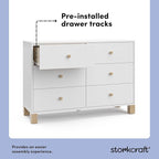 Storkcraft California 6-Drawer Double Dresser (White with Driftwood) - GREENGUARD Gold Certified, Interlocking Drawer System, Dresser Drawer Organizer for Kids Bedroom