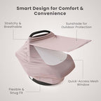 Konssy Baby Car Seat Cover with Breathable Mesh Window, Stretchy Windproof and Sunshade Canopy for Infant Car Seats, Boys and Girls