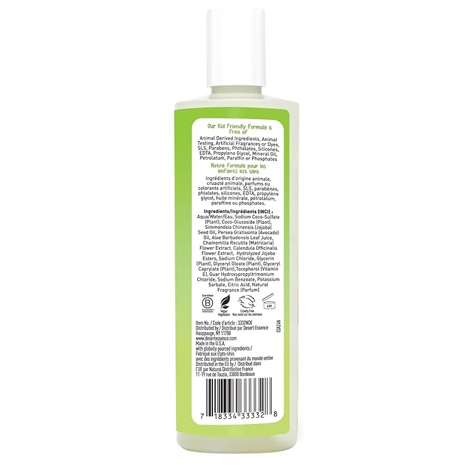 Desert Essence Kids 2-in-1 Shampoo & Body Wash 12.0 fl oz - Vegan, Gluten-Free. Cruelty-Free - Leaves Hair & Skin Nourished - Gentle Formula (Green Apple)
