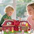 Kimicare Big Musical Red Barn Toy Farm Animal Finger Puppets for 1 2 3 4 5 Years Old, Animal Figures Playset with Farm Tails Baby Book, Sensory Learning Toys Gift for Toddlers Boys Girls