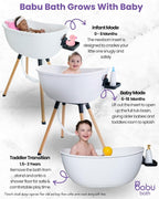 Luxury Baby Bathtub with Wooden Stand – 3-Stage Convertible, Ergonomic & Back-Saving Design