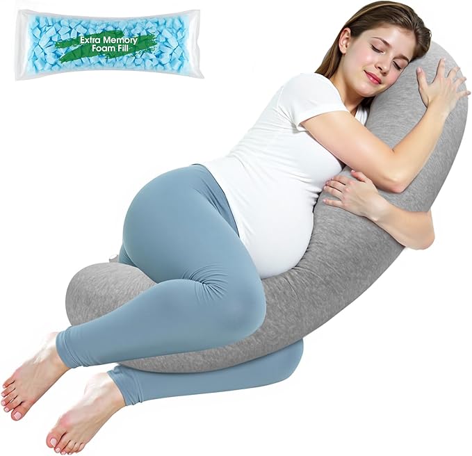 Pregnancy Pillows for Sleeping, C-Shaped Maternity Pillow for Pregnant Women, Memory Foam Body Pillow with Removable Cover, Adjustable Support for Back, Legs, Belly, Neck, 35.4’’ x 9.8’’