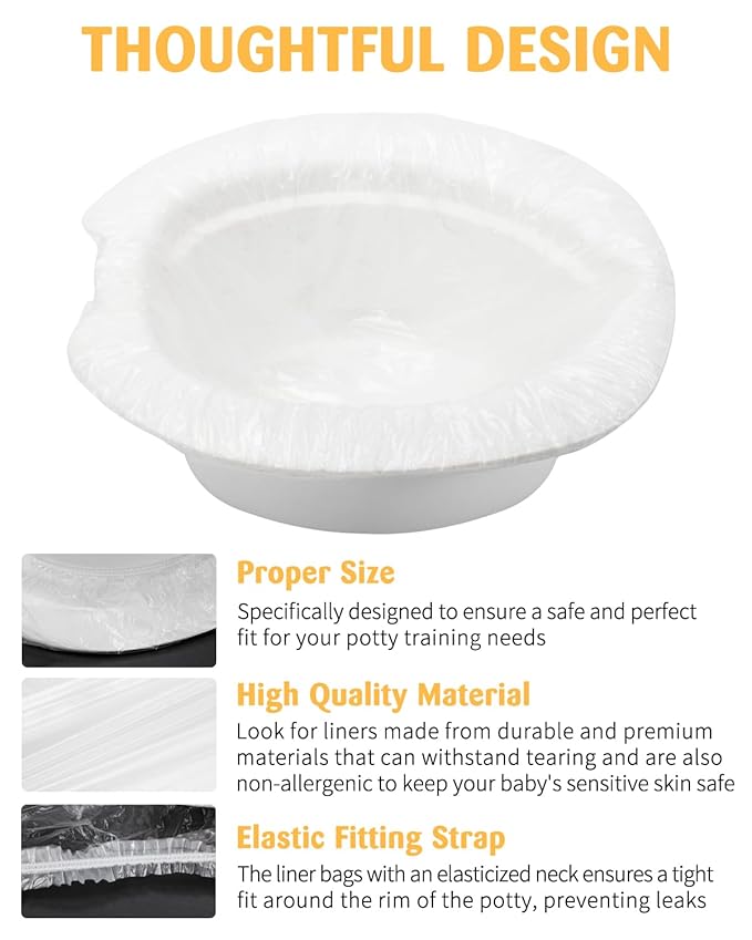 50 Pcs Potty Liners for Summer Infant My Size Potty Pro - Disposable Potty Bags with Elastic Fit, Leakproof & Easy Clean, Fits Most Potty Chairs, Travel Potties, Portable Toilets, 18×8 Inches