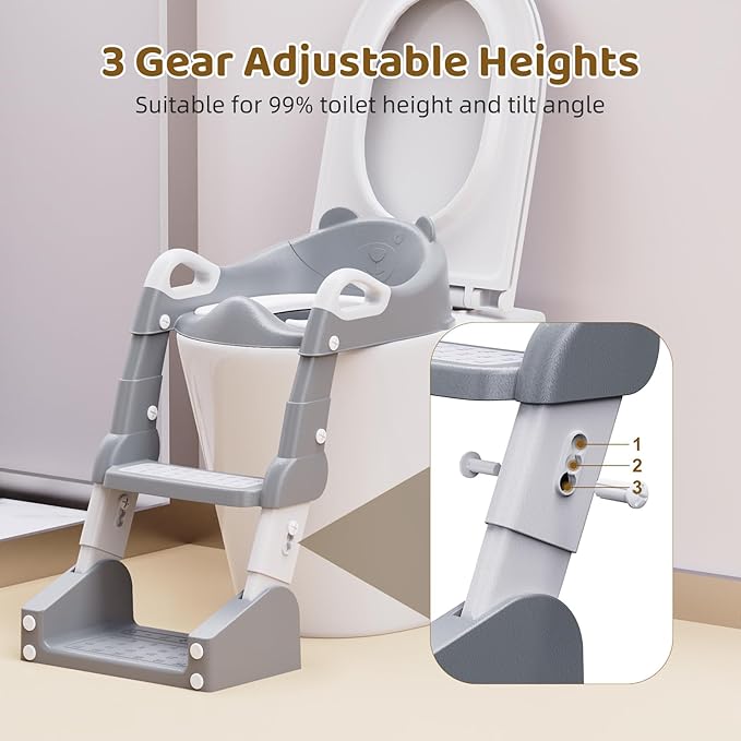 Potty Training Seat, 3-in-1 Toddler Toilet Seat with Step Stool Ladder, Splash Guard Anti-Slip Pad, Foldable Potty Chair with Soft Cushion for Toddler Kids Boys Girls