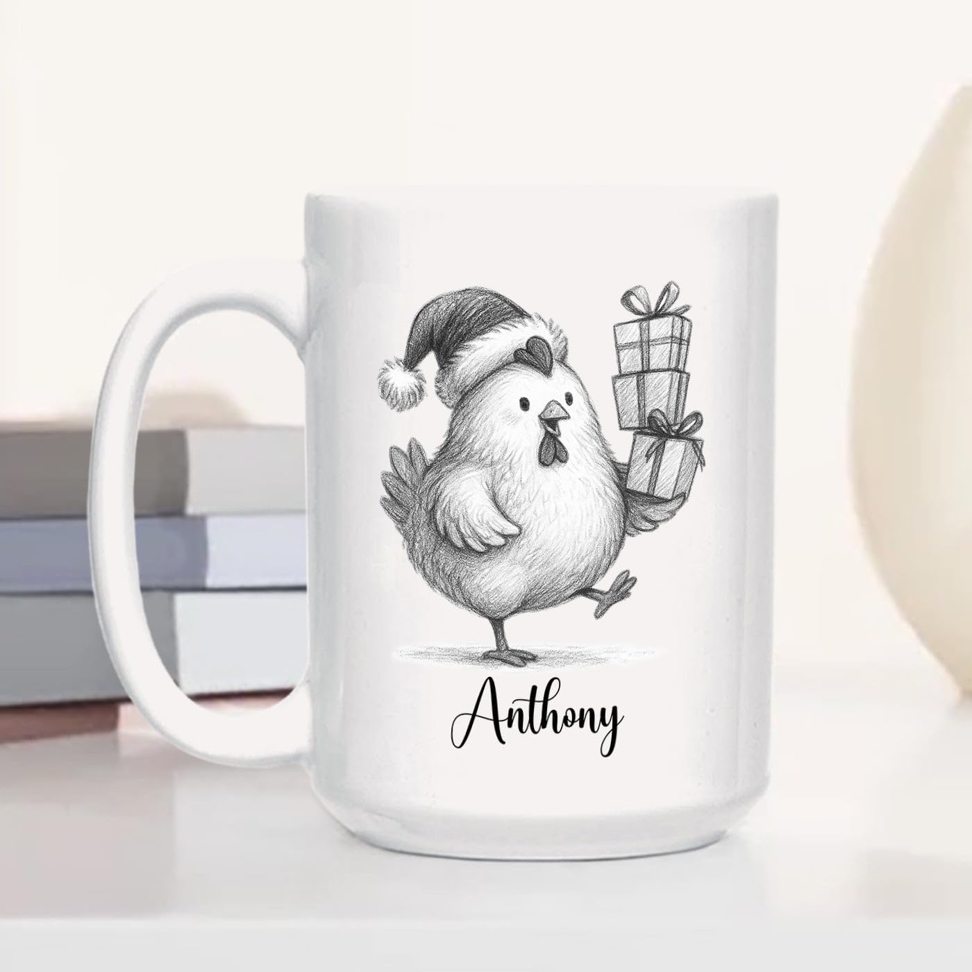 Personalized Name Chicken Coffee Mug Gift, Awesome Chicken White Ceramic Mug 11 Oz 15 Oz, Customized Animal Accent Cup Gift For New Year Anniversary, Unique Teacup For Chickens Lovers/Chickens Lady