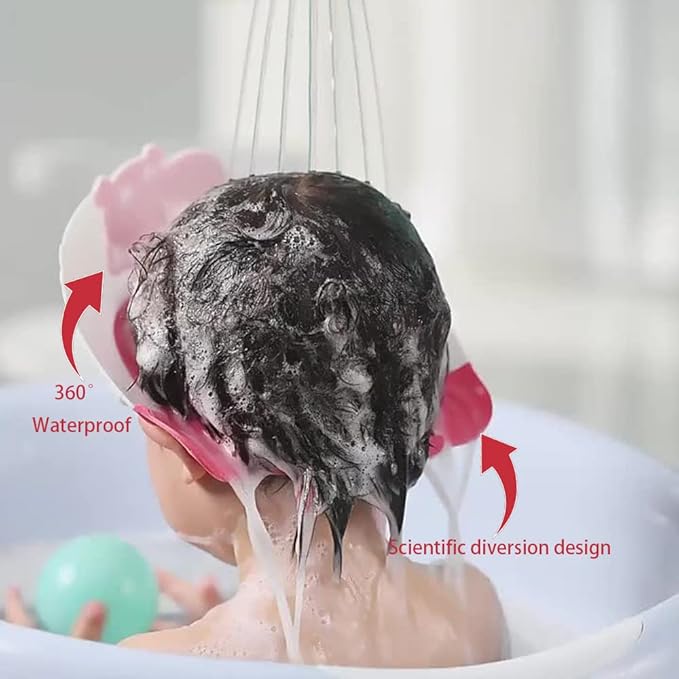 Baby Shower Cap Shield, Shower Cap for Kids, Visor Hat for Eye and Ear Protection for 0-9 Years Old Children,Cute Dinosaur/Crocodile/Hippo shape Makes the Baby Bath More Fun (Dinosaur, Red)