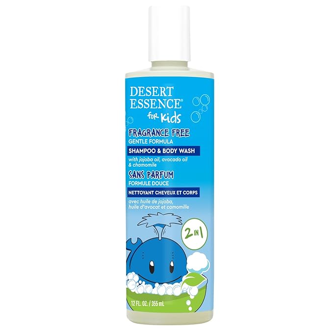 Desert Essence Kids Fragrance Free 2-in-1 Shampoo & Body Wash 12.0 fl oz - Vegan, Gluten-Free. Cruelty-Free - Leaves Hair & Skin Nourished - Gentle Formula