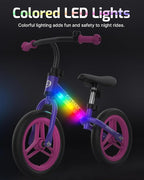 Gotrax KS12 Balance Bike for 2-5 Years Old, 12" Toddlers Bike with LED Light&Bell, Adjustable Soft Seat&Handlebar, Flat-Free Tires&Easy Assembly, Lightweight&No Pedal, Kids Toy Gift for Boys Girls