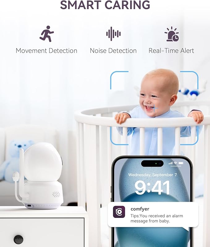 Smart WiFi Baby Monitor - 5" 1080P Split Screen & 2K Camera App Control, Motion Alerts, Sound Detection, HD Night Vision, 5050mAh Battery, 2-Way Talk, Multi-User, Triple Security, 1600ft Range