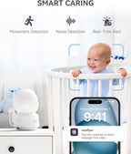 Baby/Pet Monitor for Indoor Security, Monitoring with Smart Phone app, 2K QHD Resolution, Auto Tracking/Motion Dection, 2-Way Audio Talk, Night Vision, Pan-Tilt Camera
