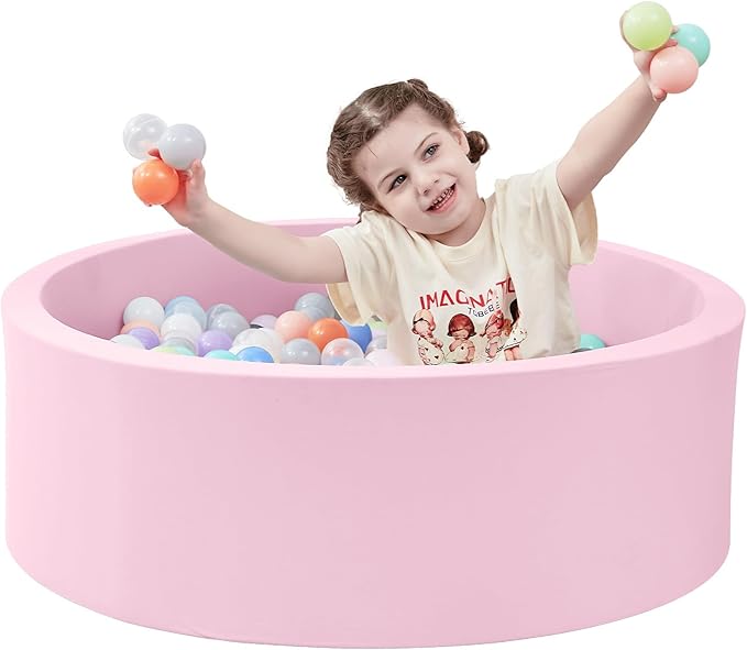 Ball Pit for Toddlers, 35.4"x 11.8" Foam Ball Pits, Indoor Soft Round Baby Playpen for Children, Ideal Gift for Toddlers, Pink, (Balls not Included)