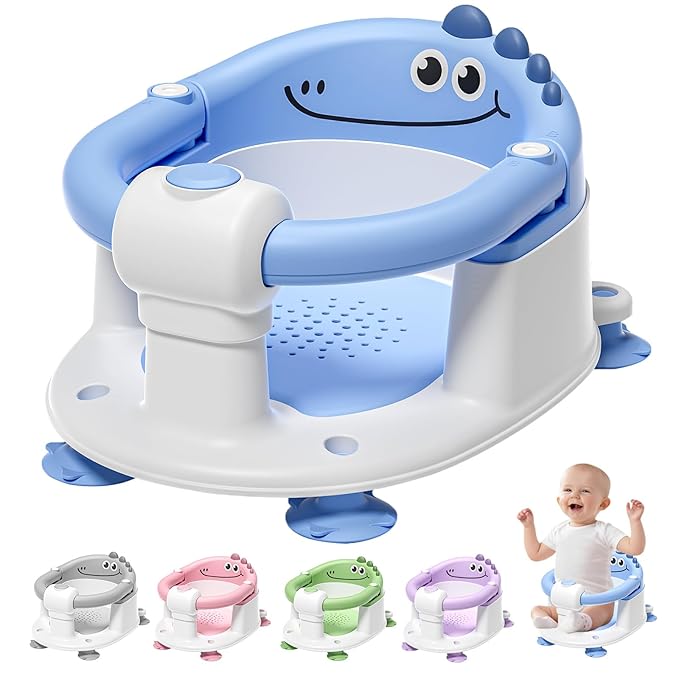 TPN Baby Bath Seat for Babies 6 Months & Up, Non-Slip Toddler Bath Seat with 5 PCS Waterproof Emoji Stickers, Portable Infant Bath Seat for Baby(Blue)