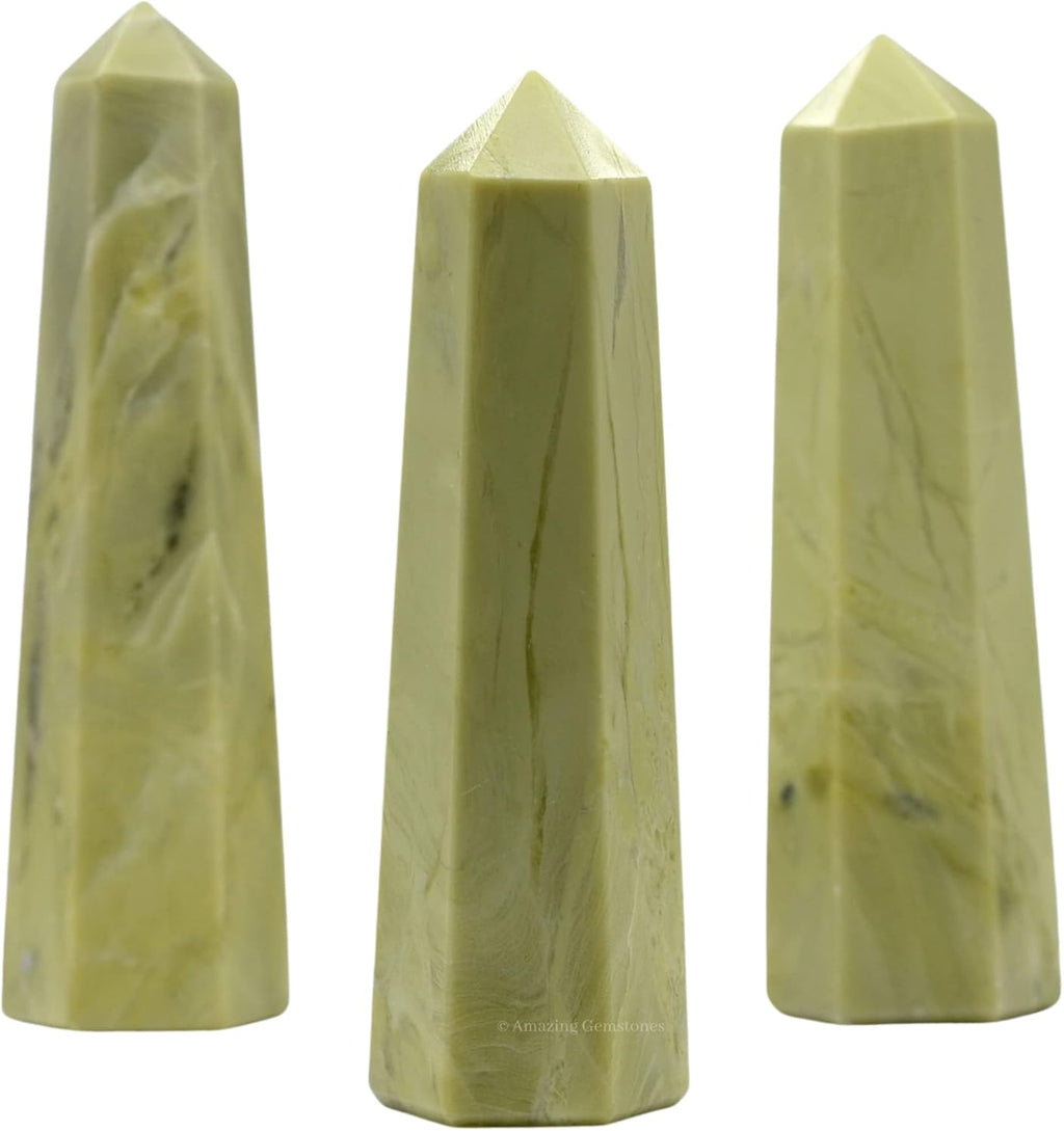 Amazing Gemstone Serpentine Crystal Towers - Natural Healing Crystal Point Obelisk for Reiki Healing and Crystal Grid (2 Inch to 3 Inch)