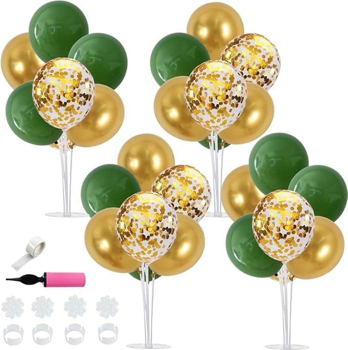 TONIFUL 4 Set Sage Green Gold Balloon Centerpieces for Table,Balloon Stand Centerpiece Table Decorations for Birthday Baby Shower Woodland Party Decorations Christmas