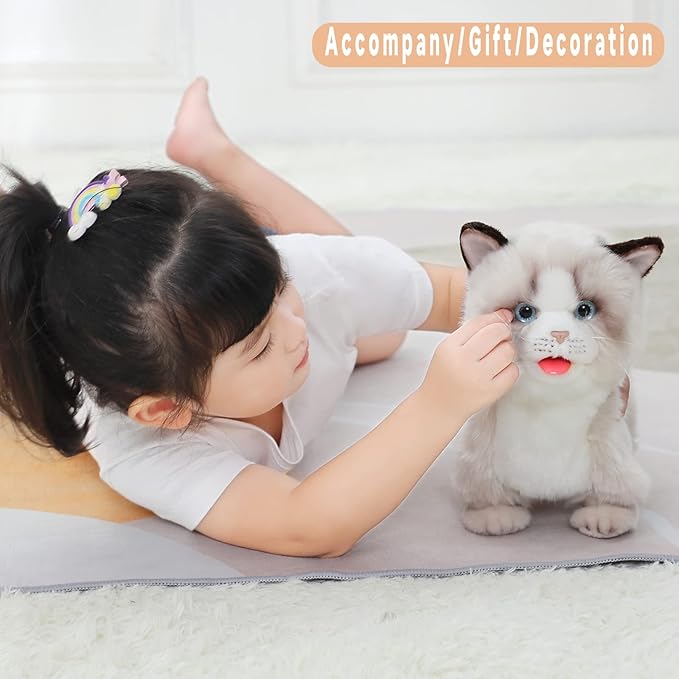 Electronic Interactive Ragdoll Cat - Realistic Handmade Toy with Walking, Barking, Wagging Tail & Talking - Robotic Pet Toy for Toddler Kids