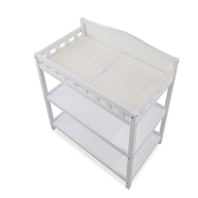 Badger Basket Baby Changing Table with Pad & Shelves - Wooden Changing Table with Storage - Nursery Change Table for Diapers & Baby Essentials, White