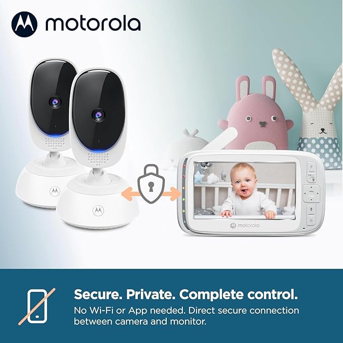 Motorola Nursery VM75 2-Camera Video Baby Monitor, 1000ft Range no WiFi 2.4 GHz Wireless, 5" Screen, 2-Way Audio, Pan/Tilt/Zoom, Room Temp, Lullabies, Night Vision (Renewed)