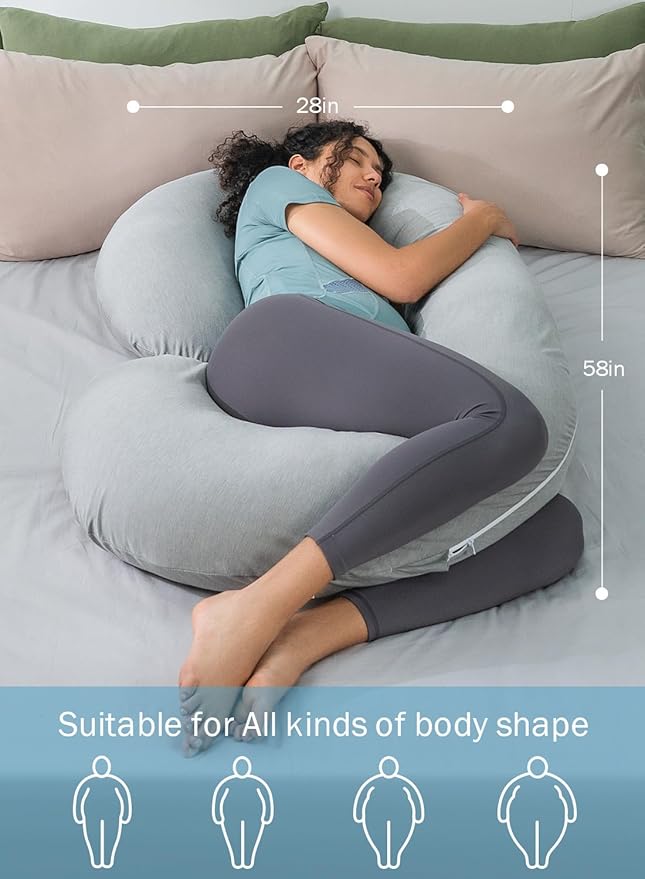 INSEN Cooling Pregnancy Pillow, Maternity Pillow with Soft Tencel Cover,C Shaped for Pregnant Women and Side Sleeping (Cooling Tencel-Rock Grey)