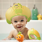 Baby Shower Cap Shield, Shower Cap for Kids, Visor Hat for Eye and Ear Protection for 0-9 Years Old Children, Cute Little Dinosaur Shape Makes The Baby Bath More Fun (Yellow)