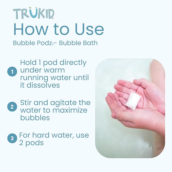 TruKid Bubble Podz Bubble Bath for Kids, Toddlers, & Babies, Tear Free Gentle & Refreshing Bath Bomb for Sensitive Skin with Natural Moisturizers, Non-Toxic, pH Balanced, Cherry Scent (24 Podz)