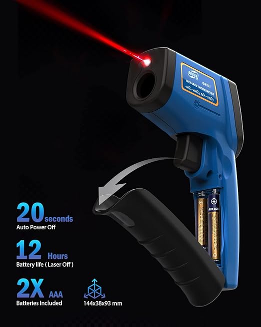 Infrared Thermometer Laser Temperature Gun, Digital Surface Heat Temp Gun Non-Contact for Cooking Food, Pizza Oven, Griddle Meat, Refrigerator, HVAC, Grill, Engine -58 to 752°F (GM321-2)