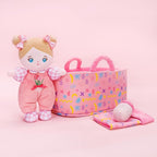 OUOZZZ 10" Soft Baby Doll Set with Plush Doll, Bassinet, Blanket and Bottle, Baby Doll Accessories Pretend Playset Emotional Social Doll for 2 Year Olds Girls Christmas Birthday Gift