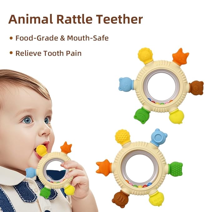Baby Teething Toy for Babies 0-3-6-12,18 Months, BPA Free Silicone Baby Teething Ring for Teething Relief