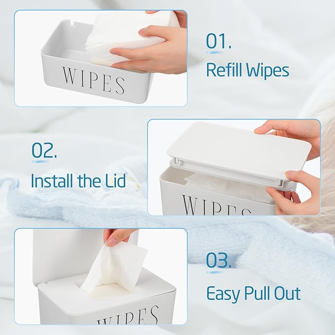3 Pcs Large Baby Wipes Dispenser Refillable Wipe Holder with Lid Toilet Wipes Container for Bathroom Tissue Paper Storage Box for Home Office Cars (White,Small)