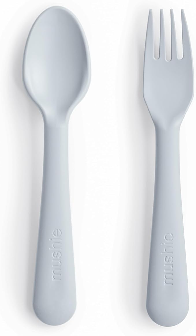 mushie Flatware Fork and Spoon Set for Kids | Made in Denmark (Cloud)