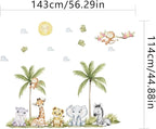 56.29 x 44.88 Inch Watercolor Animal Wall Decals - Jungle Stickers With Tiger, Elephant, Zebra, Giraffe, Monkey, Hippo for Baby Nursery, Bedroom, Classroom, Kindergarten Decor