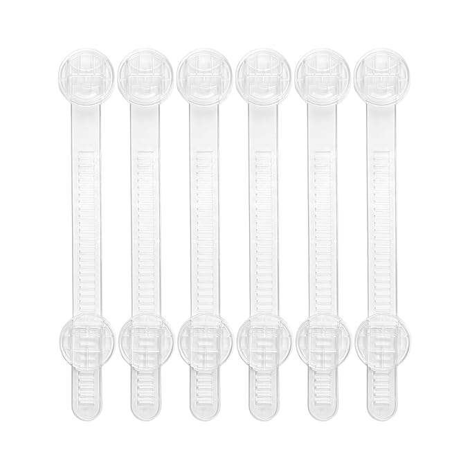 Baby Proof Cabinet Locks, Safe Quick and Easy Transparent Drawer Door Latches, Adjustable No Drilling Child Safety Cabinet Straps for Fridge, Oven, Dishwasher, Toilet Seat (L, Count, 6)