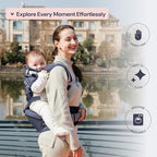 BabbleRoo Grow Carrier – Safety-Certified 6-in-1 Baby Carrier with Hip Seat, Ergonomic & Adjustable Toddler Carrier 7-50 lbs with Hip Support, Hood for Sun Protection, Newborn to Toddler, Navy Hearts