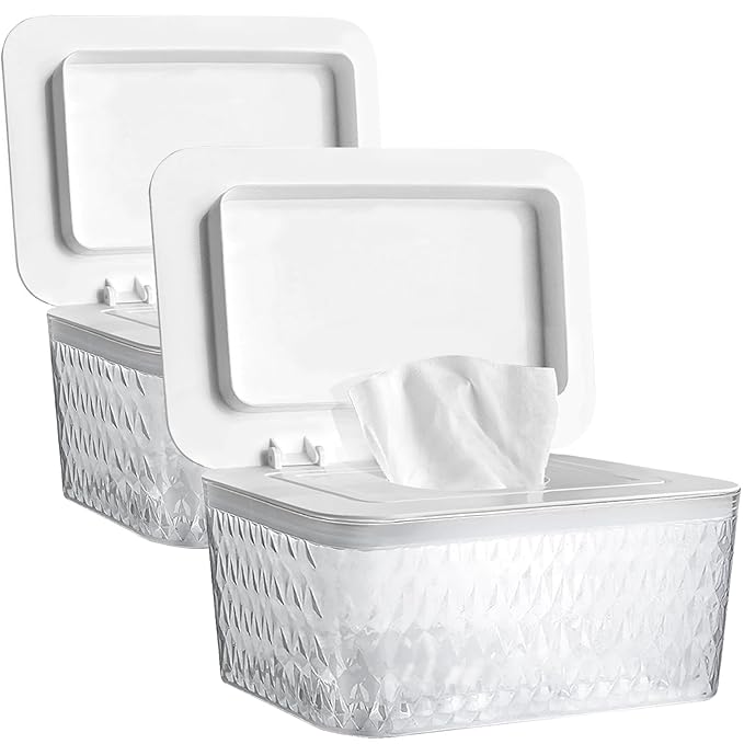 2 Pack Wet Baby Wipes Dispenser - Large Capacity Wipe Holder Seal-Designed Dust-Proof Wet Wipes Container Keep Diaper Wipes Fresh