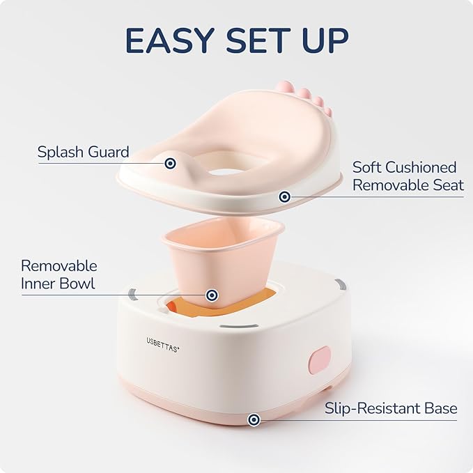 3 in 1 Potty Training Toilet, Dinosaur Toddler Potty Training Seat for Boys Girls with Comfortable Cushion, Easy-to-Clean and Anti-Slip Potty Training Step Stool for Toilet (Pink)