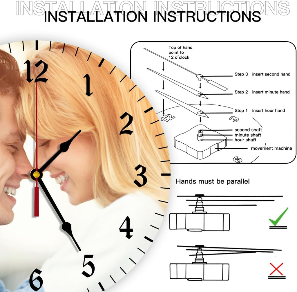 Generic Custom Clocks for Walls Personalized Clocks with Photo Text Logo Customize Gifts for Kitchen Bathroom Home Wedding Friend Family Lover, 10inch-25cm