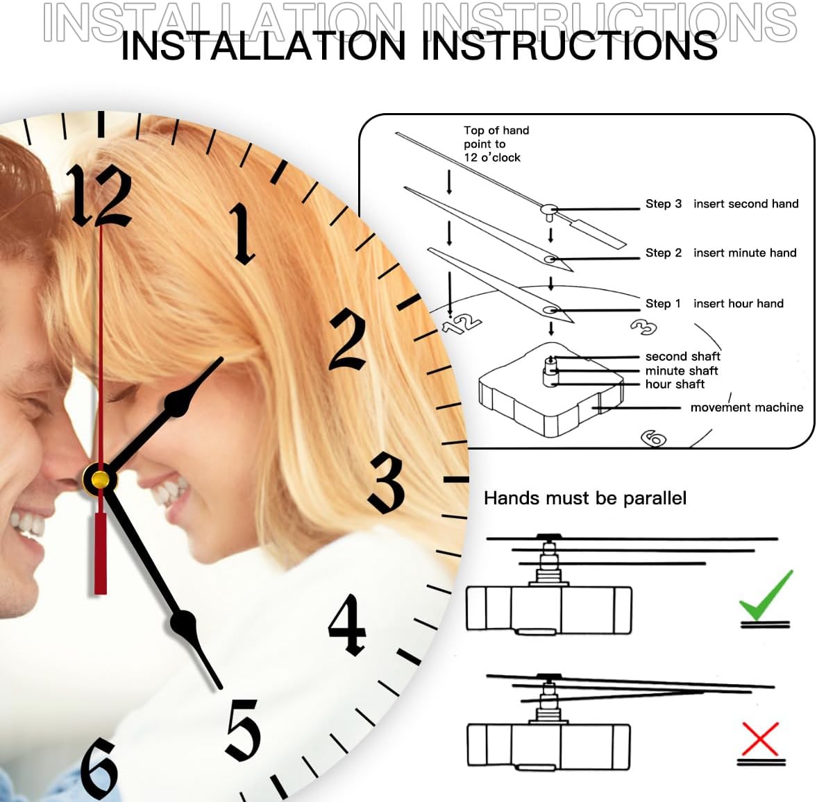 Generic Custom Clocks for Walls Personalized Clocks with Photo Text Logo Customize Gifts for Kitchen Bathroom Home Wedding Friend Family Lover, 10inch-25cm