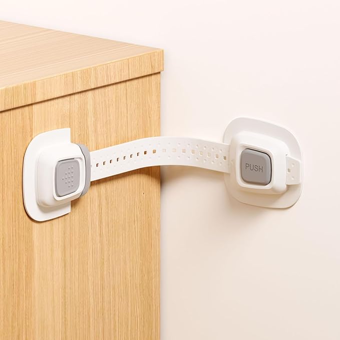 No Drill Furniture Anchor, Anti-tip and Adjustable Strap for Baby Proofing, 3M Adhesive Multi-Purpose for Furniture, Secure to Playroom (2 Pack)