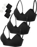 HOFISH Maternity Nursing Bras for Breastfeeding, 3 Pack Pregnancy Deep V Neck Wireless Bra with Extenders & Clips