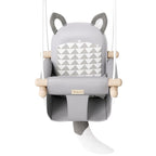 Wooden Hanging Baby Swing with Soft Safety Belt, Cozy Infant Swing Seat for Indoor & Outdoor Use, Adjustable Height, Includes Mounting Hardware – Suitable for Babies & Toddlers（Fox-Themed in Gray