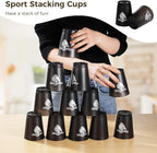 yeesport 12 Pcs Sport Stacking Cups, Sport Training Game for Challenge Competition, Plastic Stacking Cups, Classic Family Game for Kids and Adults, Black