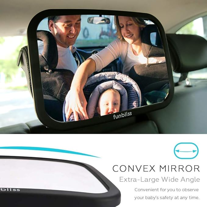 Funbliss 2-Pack Baby Car Mirror - Shake-Proof & Shatterproof, 360° Adjustable Angle, Clear Wide View for Rear-Facing Infants, Easy Install, Perfect Baby Travel Gear & Carseat Accessories