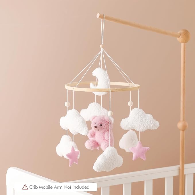 Baby Mobile for Crib Bear Cloud Crib Mobile Handmade Furry Nursery Mobile Gender Neutral Crib Toy Hanging for Nursery Decor Accessories