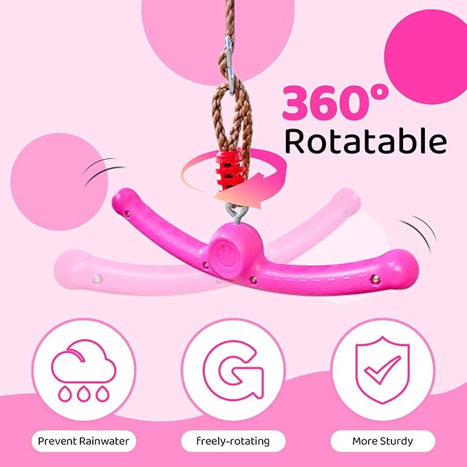 Ninja-Twister 360° Spin Handle: Slackline Swing Attachment for Kids - Activate Ninja Powers with Twist-Spin Flips! (Rose Red- Backyard/Playground Hang Toy)