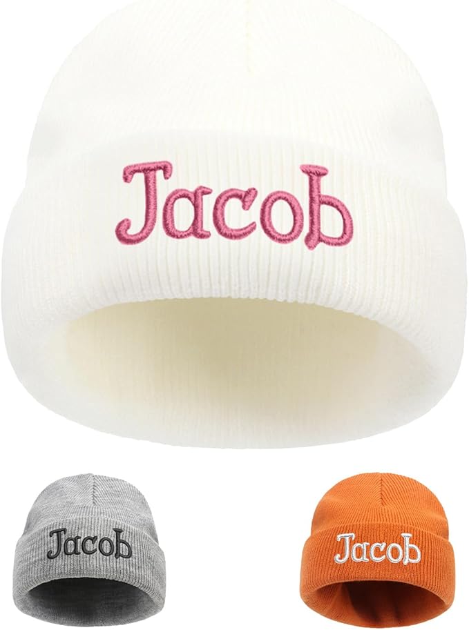 Custom Beanie Hats for Baby Girls Boys - Personalized Embroidered Beanies with Name for Infants Toddlers Adults