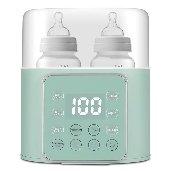 Baby Bottle Warmer 9-in-1 Multifuntion Breast Milk Warmer, Fast Baby Food Heater and Defrost Warmer with Timer for Twins, LCD Display Accurate Temperature Adjustment, 24H Constant Mode-Green