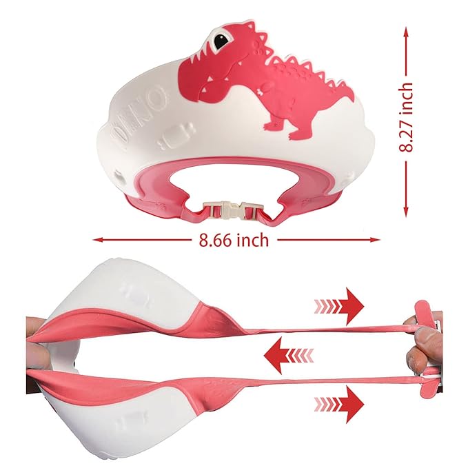 Baby Shower Cap Shield, Shower Cap for Kids, Visor Hat for Eye and Ear Protection for 0-9 Years Old Children,Cute Dinosaur/Crocodile/Hippo shape Makes the Baby Bath More Fun (Dinosaur, Red)