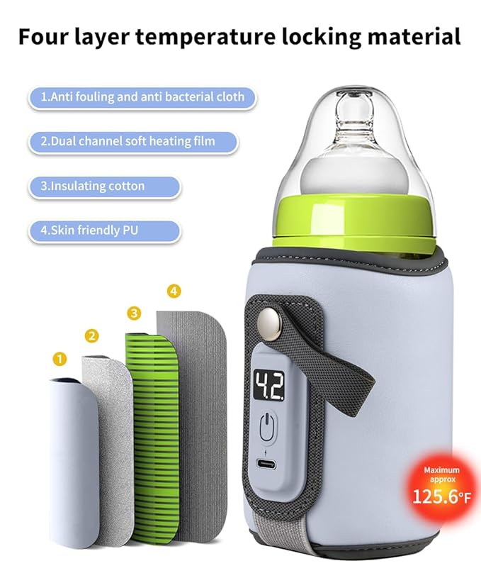 Bottle Warmer, Baby Milk Warmer with 5-Speed Temperature Control, Stable Constant Warming with LED Display, Requires Power Source, USB Powered with 18W Adapter, Suitable for Home and Travel