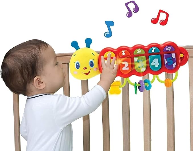 KiddoLab Lira Baby Musical Toy with Lights & Music – Interactive Caterpillar Spinner & Stacking Rings for Infants 3+ Months – Soft Stuffed Animal Head for Sensory Play